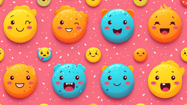 seamless easter pattern, cute emoticons, stickers, emoji, on a bright background