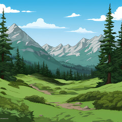 Mountain rock peak summit illustration. Outdoor landscape hiking adventure. Alpine wilderness travel