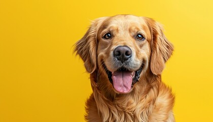 Obraz premium Feature a regal-looking Golden Retriever against a vibrant yellow background, capturing the breed's friendly and elegant demeanor, Golden Retriever on yellow background
