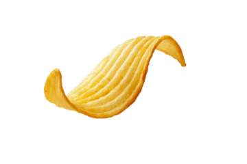 Potato chips fried falling in the air isolated on transparent background, snack time, junk food and high calories concept, crispy snack pieces.