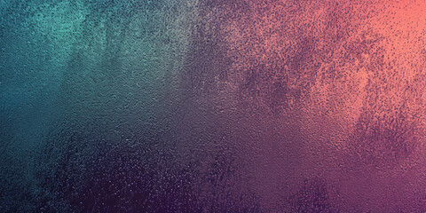 Rough textured surface with a teal to pink gradient and scattered droplets.