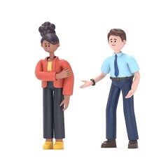Sorry. The man apologizes to the offended woman. Relationships. 3D illustration in a flat style.3D rendering on white background.
 - obrazy, fototapety, plakaty