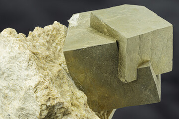 Detailed View of Pyrite Crystal Cluster on Natural Matrix