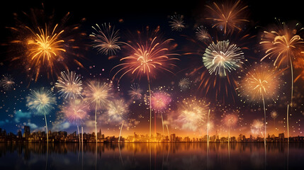Beautiful fireworks background at night for holiday decoration