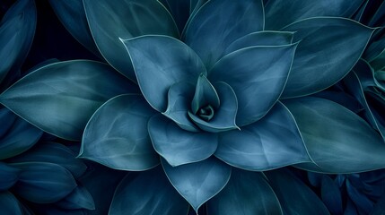 Details of agave attenuata leaves, top view. Cactus species. Abstract floral pattern background made of genuine cacti with a dark blue tone.