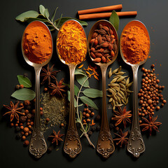 A vibrant collection of aromatic spices, essential for culinary adventures, displayed in a stylish kitchen setting, promising a burst of flavor in every dish. 