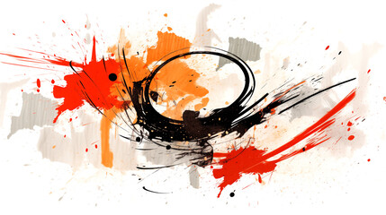 Splashes of Black and Red Paint. Japanese Abstract Painting.