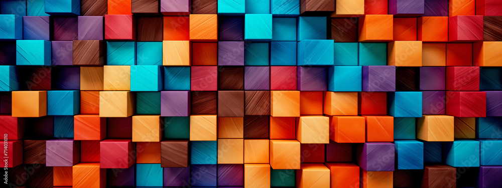 Canvas Prints Abstract Colorful Background Made of Colored Wooden Cubes