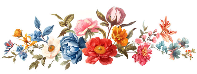 Floral Arrangement in Vintage Style on White Background