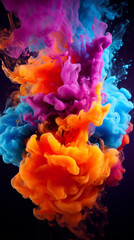 Wallpaper art Explosions vibrant multicolored smoke create an otherworldly spectacle, smoke neon colorful swirling vibrant liquid colors twirling against inky darkness the background Generative Ai