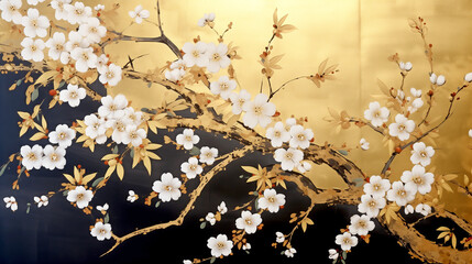 Cherry Blossoms on a Golden Background - Japanese Painting