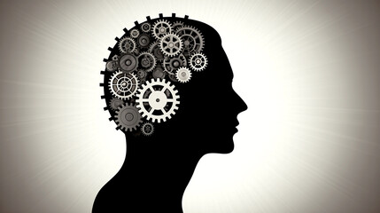 Silhouette of a Man with Gears in His Head - Biomechanical Intelligence - Surreal Illustration