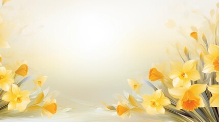 Fototapeta premium copy space, vector illustration, beautiful background with daffodils evocing spring. Floral background with daffodils, spring time theme. Beautiful background for napkins. Yellow flowers in soft color