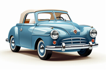 Fototapeta premium vintage car isolated on white ,Bright pastel blue old vintage car - closeup shot - 3D Illustration