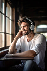 Portrait of a young man listening to music3