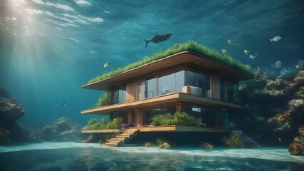 Obraz premium Home in Underwater Background Very cool