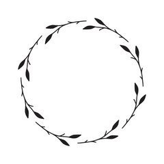 Hand drawn floral wreaths. Botanical round frames with branches and leaves.