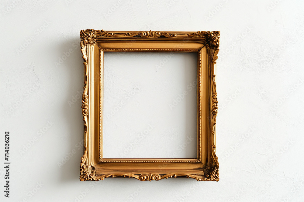 Wall mural Mockup square gold gothic frame close up, 3d render