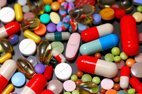 Pills, capsules, tablets, and medication for health, pharmaceutical care, and medical treatment in a closeup image emphasizing white pharmaceuticals and healthcare essentials, vitamins and supplements