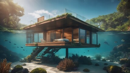 Obraz premium Home in Underwater Background Very cool