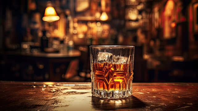 Classic Glass of Whiskey in a Pub