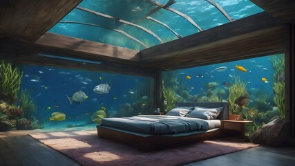 Fototapeta premium Home in Underwater Background Very cool