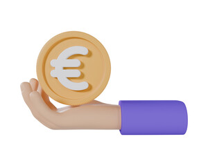 Hand Euro Coin Money Investment finance 3d illustration