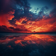 Night sky red and orange coloured clouds image Generative AI