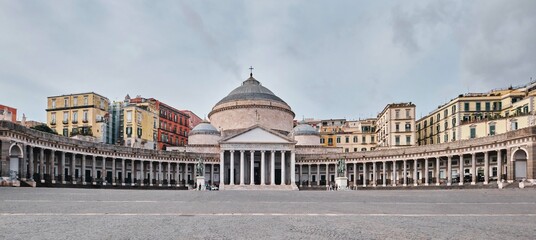 Basilica of San Francesco di Paola, located on Piazza del Plebiscito, Naples, Italy - obrazy, fototapety, plakaty