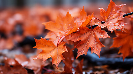 Raindrops on autumn leaves