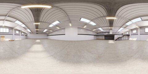 Full spherical hdri panorama 360 degrees of empty exhibition space. backdrop for exhibitions and events. Tile floor. Marketing mock up. 3D render illustration	 - obrazy, fototapety, plakaty