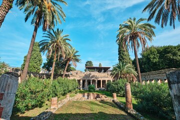 The gardens of Villa di Diomede, the Villa of Diomedes, in the archaeological site of Pompeii, Naples, Italy