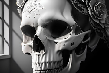 photorealistic depiction of a skull wallpaper