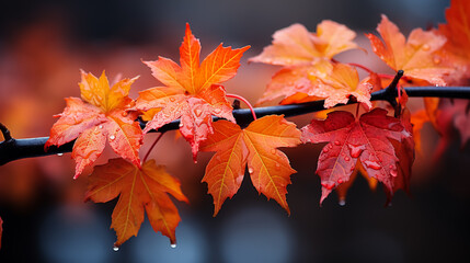 Raindrops on autumn leaves
