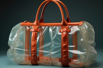 A versatile accessory for all occasions, this clear plastic tote bag with vibrant orange straps adds a touch of modern style to your hand luggage, perfect for indoor and outdoor use