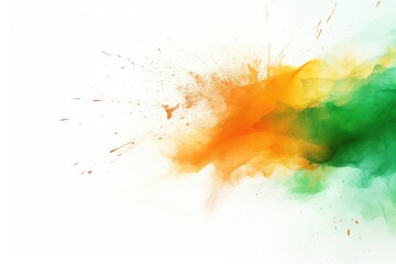 Happy India Independence Day! Orange and Green Powder Splash with Indian Flag Colors