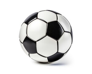 Soccer Ball on White Background - Closeup Isolated Black Leather Football for Fun Playtime