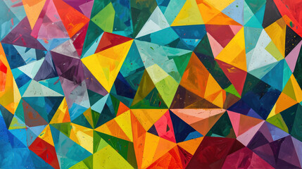 Fototapeta premium Bright multi colored triangle abstract canvas background in dynamic pattern