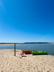 Colorful kayaks at the lake