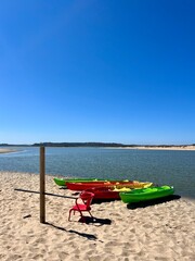 Colorful kayaks at the lake