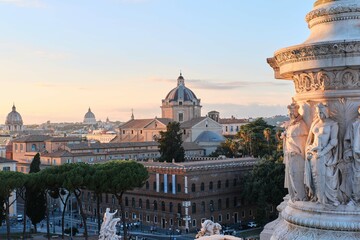 Rome cityscape view and Gesu Church's dome from Monument of Victor Emmanuel II or II Vittoriano at...