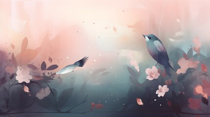 Fototapeta na wymiar love birds flower peaceful abstract background