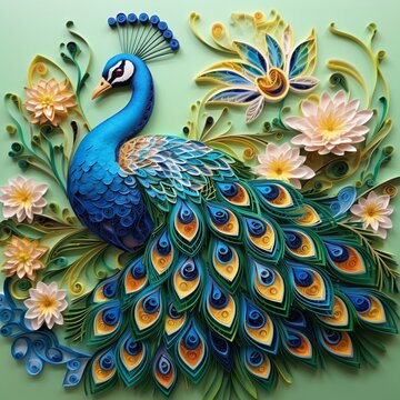 paper quilling painting adult peacock images Generative AI