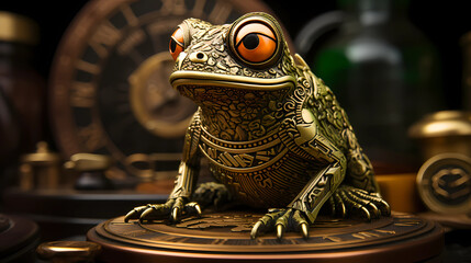 Pepe coin /Gorgeous golden frog on a coin. Generative AI. - obrazy, fototapety, plakaty