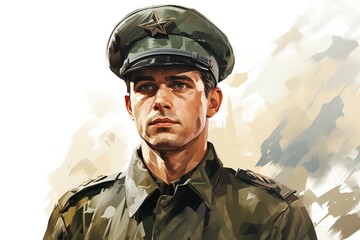 Portrait of a man in a military uniform. Vector illustration.