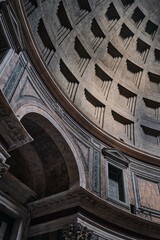 Interior view of the magnificent Pantheon, an ancient Roman temple now used as a Catholic church,...