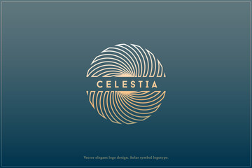Celestial logo design, Star logotype, Planet, Space, Universe, Minimal Minimalistic, Sun, Rays, Satelite emblem. Vector illustration