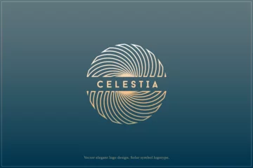 Foto op Plexiglas Celestial logo design, Star logotype, Planet, Space, Universe, Minimal Minimalistic, Sun, Rays, Satelite emblem. Vector illustration © michaelrayback