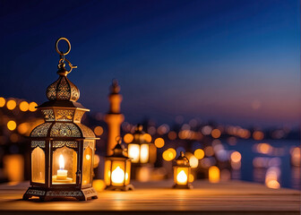 Fototapeta premium traditional lanterns representing the festive spirit of islamic event and celebration.