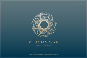 Celestial logo design, Star logotype, Planet, Space, Universe, Minimal Minimalistic, Sun, Rays, Satelite emblem. Vector illustration